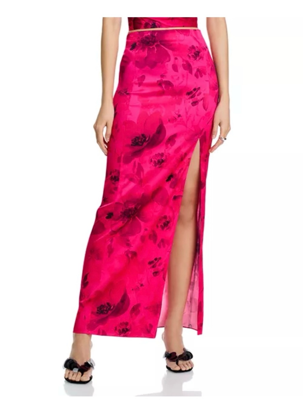 Alice + Olivia Stephine MaxiHot Pink Floral Skirt with High Side Slit
